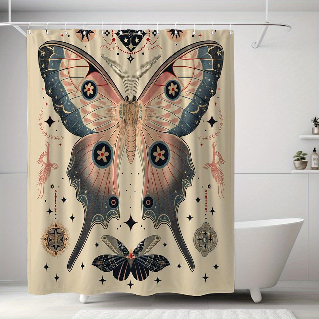 Mystical Deer with Butterfly Antlers Shower Curtain - Water-Resistant Fabric for Bathroom - Ideal for Fantasy
