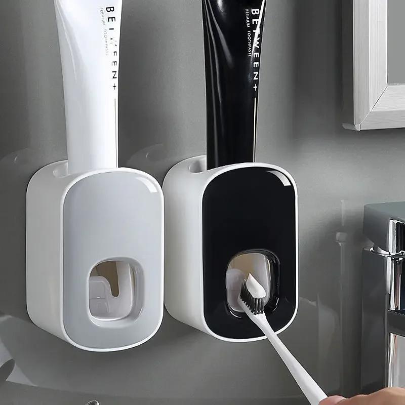 Automatic Wall Mount Stand Toothpaste Dispenser Dust-proof Toothbrush Holder Set Toothpaste Squeezer Bathroom Accessories