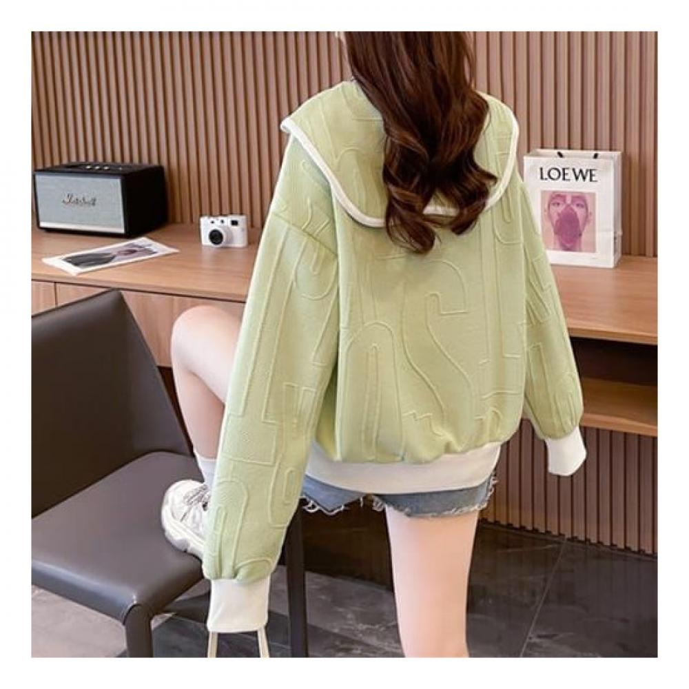 Navava Women Lettering Embossed Sailor Collar Long Sleeve Sweatshirt Nt1986