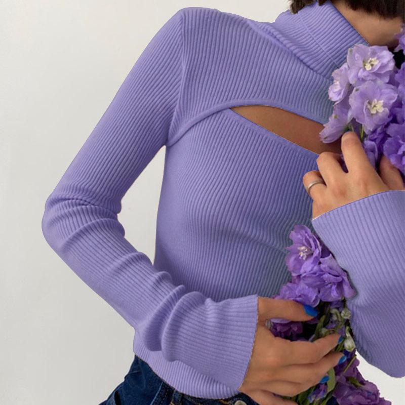 Women's Autumn & Winter Knit Chest-Revealing Long Sleeve Top - European and American Style