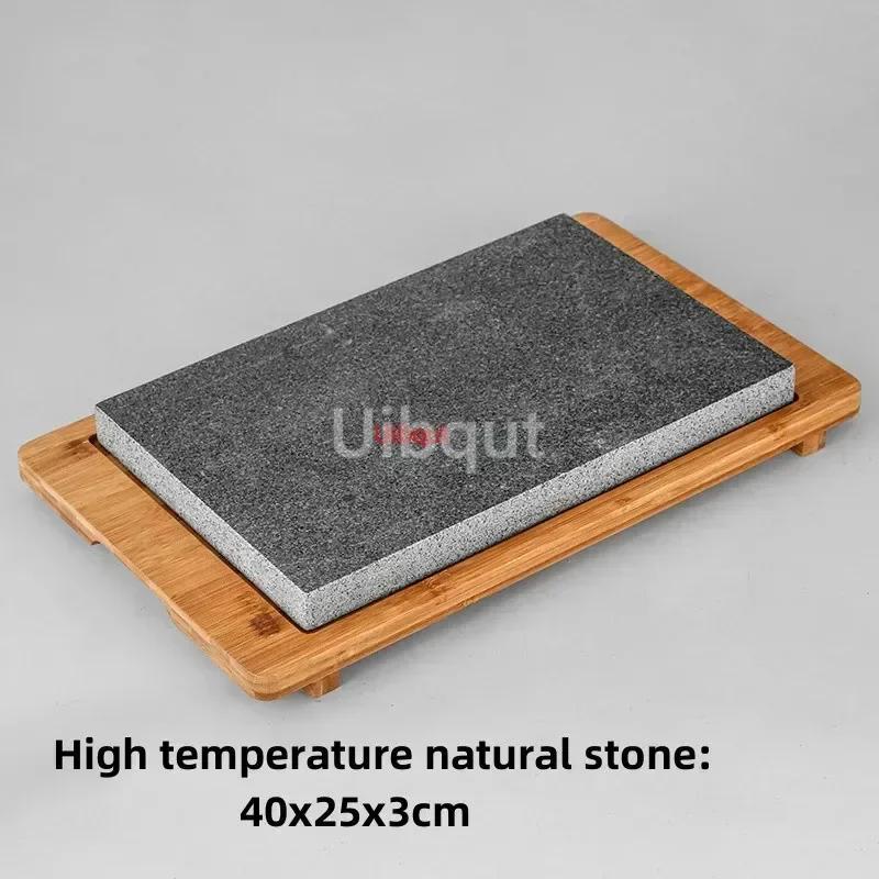 High temperature resistant volcanic rock natural stone steak tray grill plate granite slab board frying plate rock stone slab