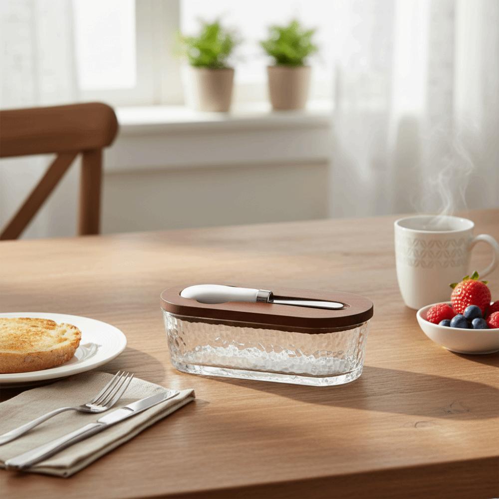Oval Shape Glass Butter Box Visible Fresh-keeping Butter Dish Transparent With Lid and Spatula Butter Container Refrigerator