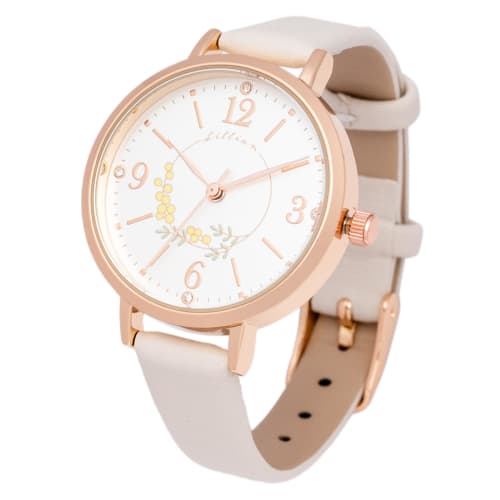 Fieldwork Women's Analog Watch with Leather Strap, Simple Floral Pattern, Rosam White, MKL2611-1
