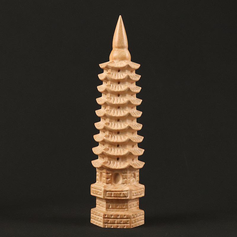 Pagoda di Wenchang in Legno di Pesco Ornamento da Scrivania - Squisito Regalo Culturale