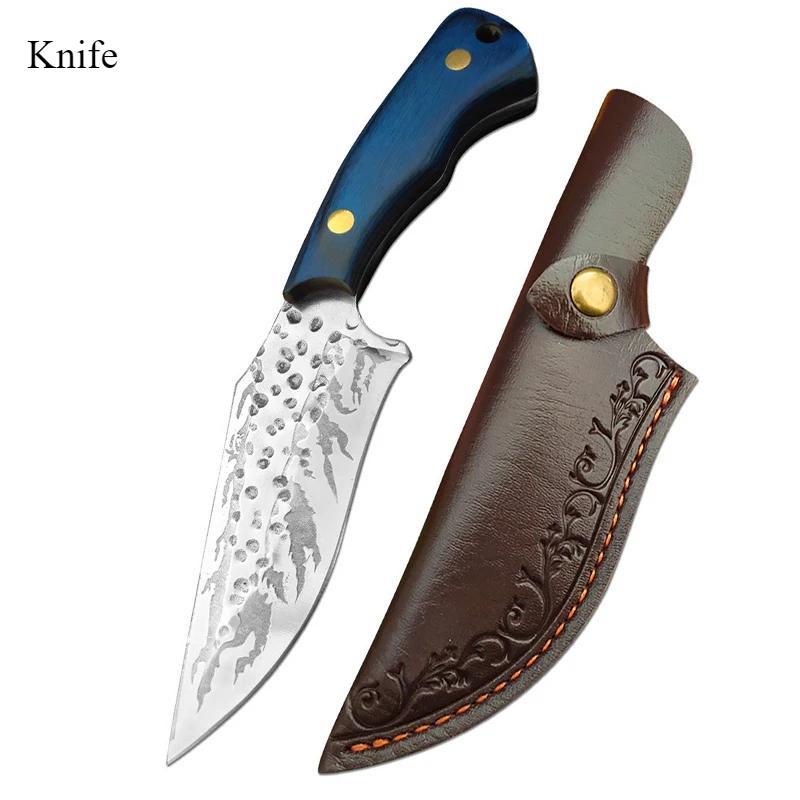Stainless Steel Forging Knife Hand Meat Knife Barbecue Eating Beef and Mutton Knife Portable Fruit Knife Peel Cooking Multi-purpose Knife with Sheath