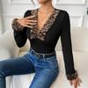 Women's Fashion Casual Leopard Print Spring Autumn Long Sleeve V-Neck Bodysuits