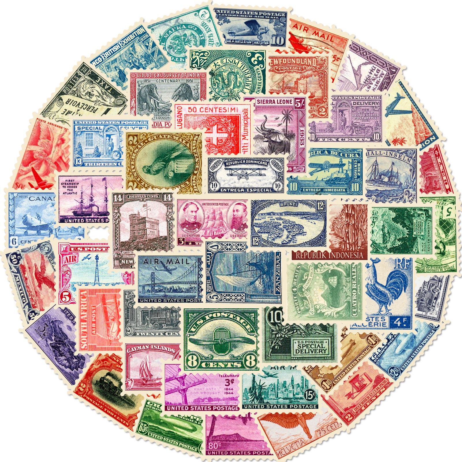 50 Retro Travel City Postmark Stickers: European & American Art Journal Set