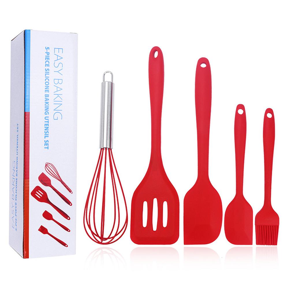 Kolip 5pcs Silicone Kitchen Utensils Set With Scraper Spatula Egg Beater Heat Resistant Non-stick Baking Tools