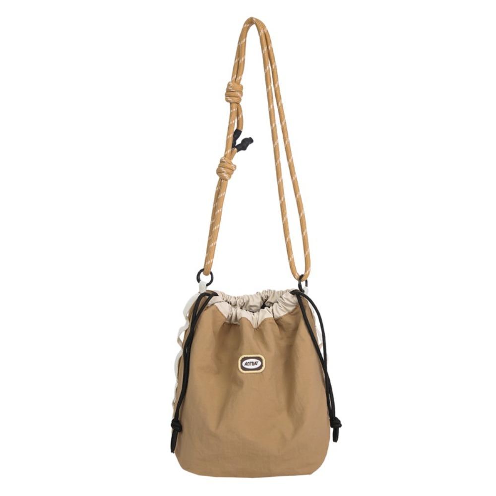 Sports Nylon Shoulder Bag Solid Color Mobile Phone Pack Waterproof Drawstring Crossbody Bag Daily