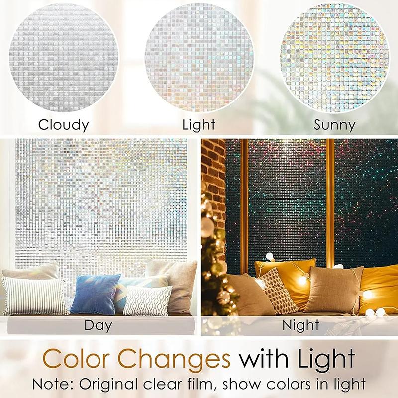 1 película de vidrio de PVC, pegatina de mosaico para ventana, decoración para el hogar, privacidad, estática, arcoíris