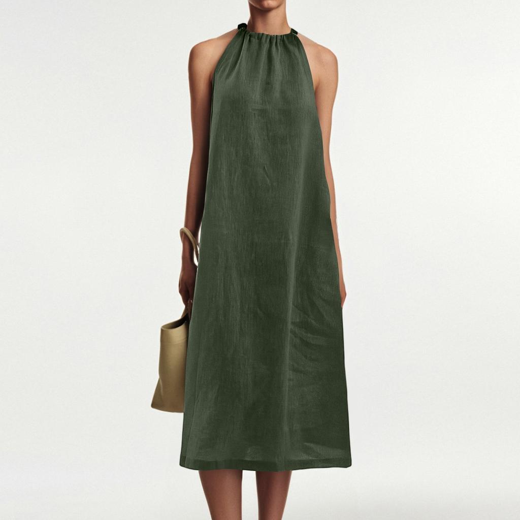 Women's Fashion Sleeveless Round Neck Straps Cotton Linen Dresses
