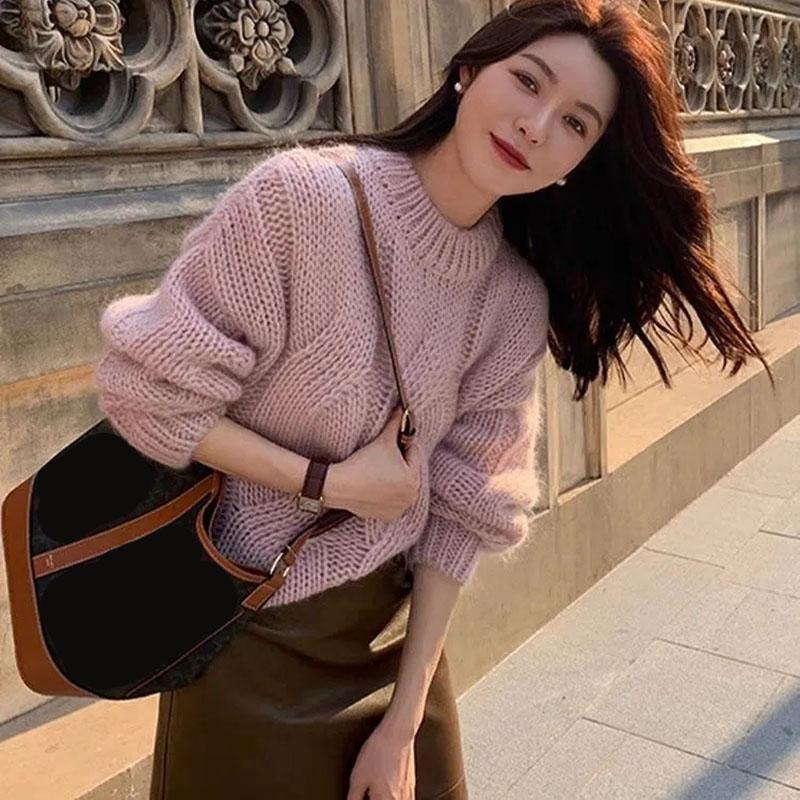 Lazy Style Twist Sweater for Women Autumn Winter Thick Warm Loose Knitted Pullover Vintage Streetwear Knit Jumper Tops