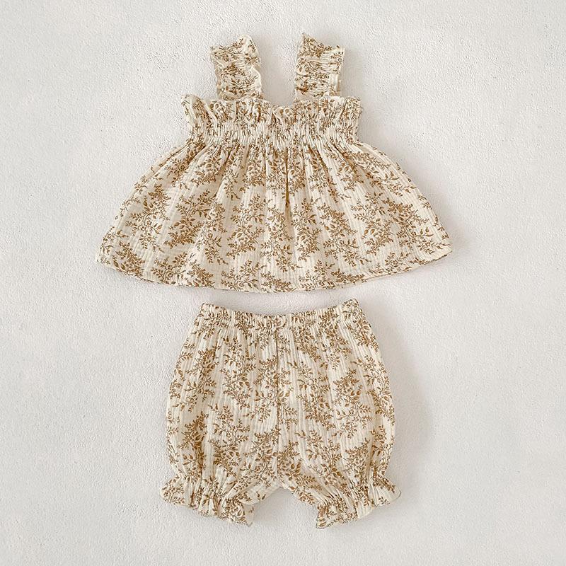 Summer New 0-3Yrs Baby Girls Clothing Suit Children Newborn Korean Style Short Sleeved Cotton Printed T-Shirt+Shorts Set