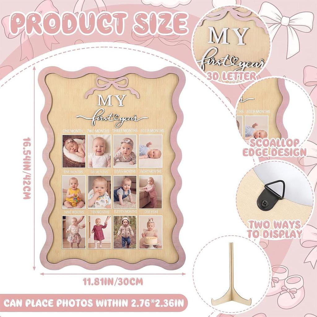 Wooden Cow Design Newborn Milestone Photo Display Stand