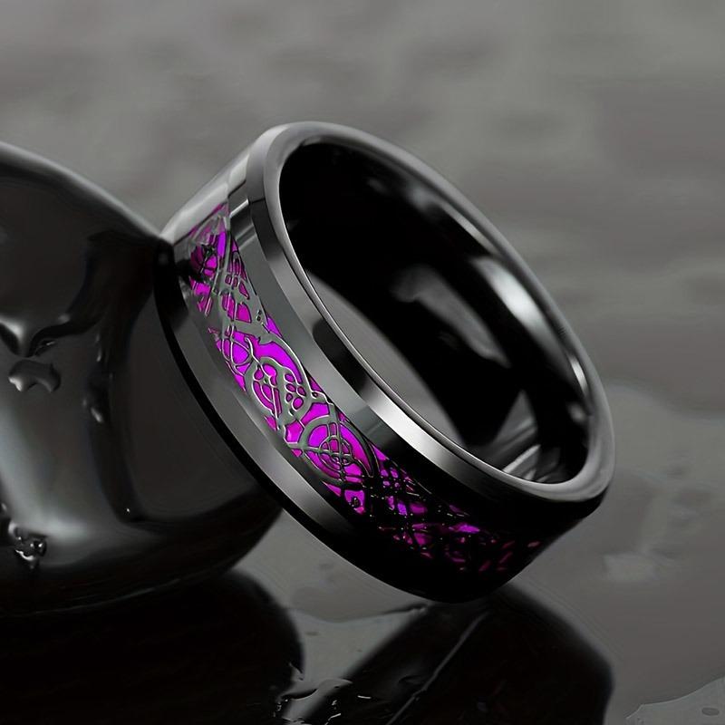 European and American New Able Love Purple Zircon Embellished Dragon Patterned Stainless Steel Couple Ring
