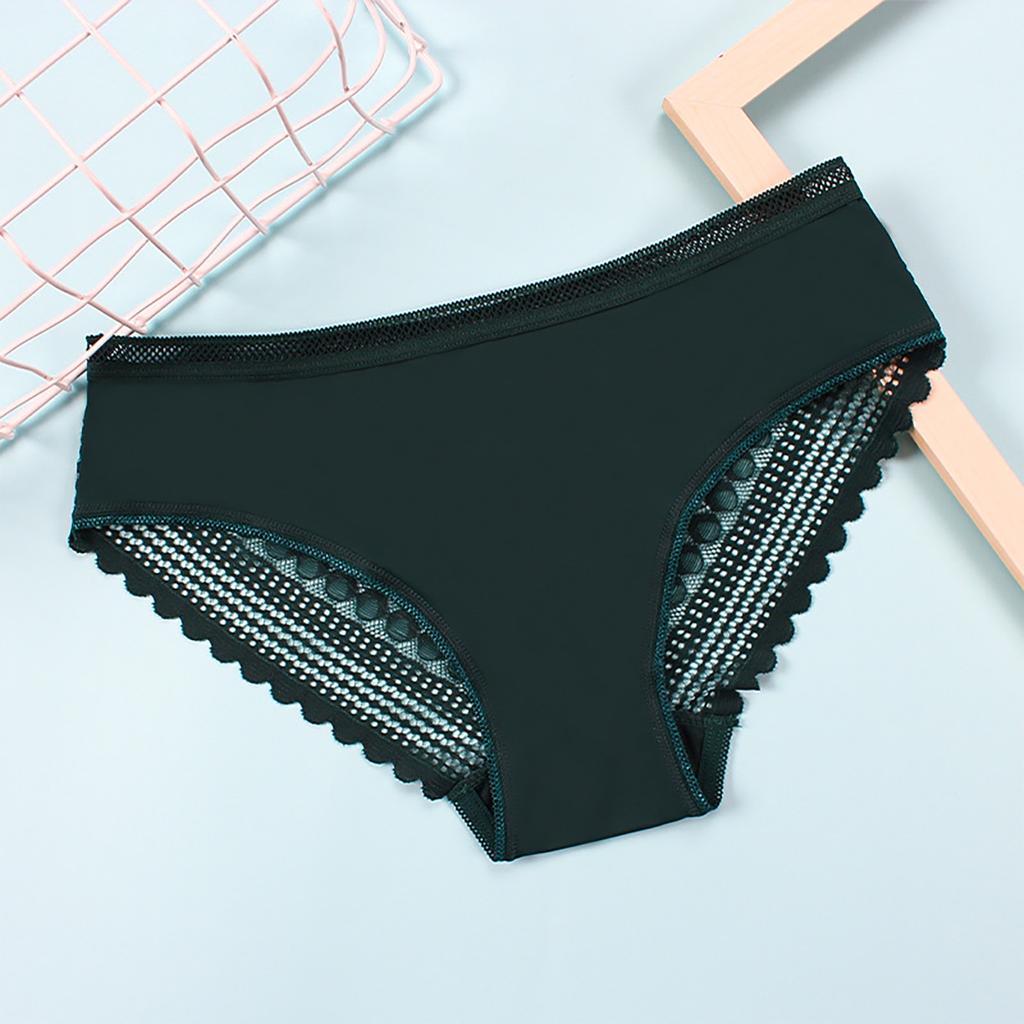 Women's Sexy Solid Color Ice Silk Seamless Large Size Sexy Lace Lace Panties