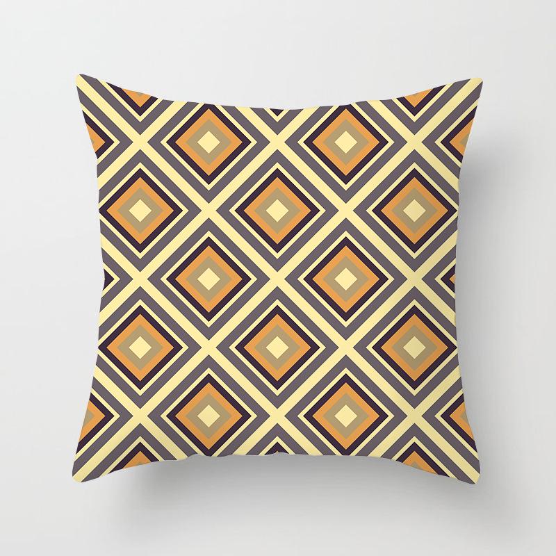 New Color-blocking Geometric Pillow Case, Peach Leather Velvet Cushion Sofa Cushion Cover, Splicing Living Room
