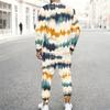 Men S Plus Size Tie Dye Printed Round Neck Long Sleeve Top Cuffed Pants Two Piece Set
