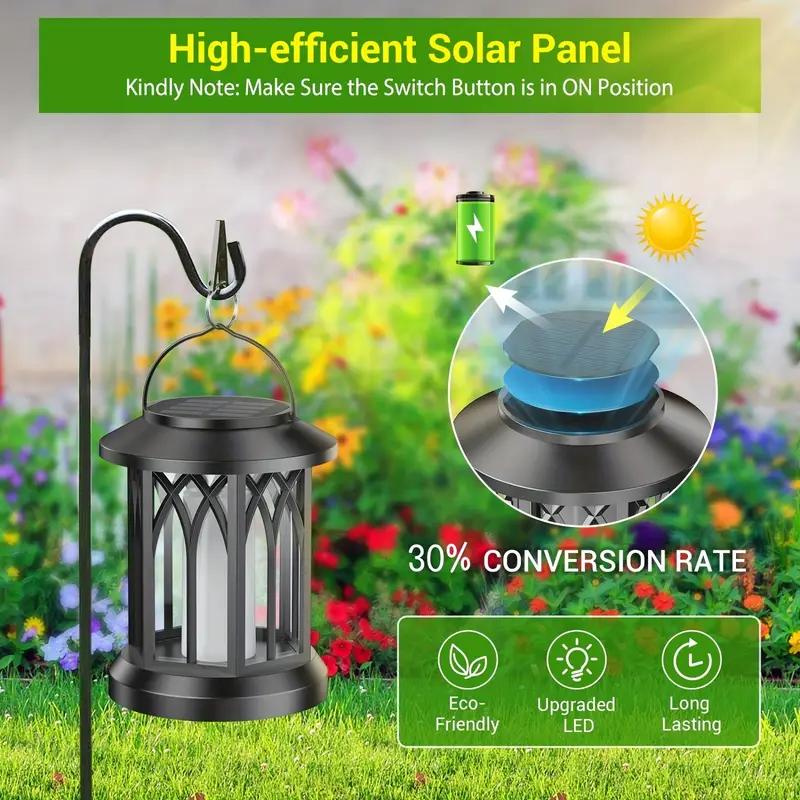 Solar Metal Flickering Flame LED Lantern Outdoor Hanging Light Heavy Duty Solar Powered for Yard Patio Christmas Decoration