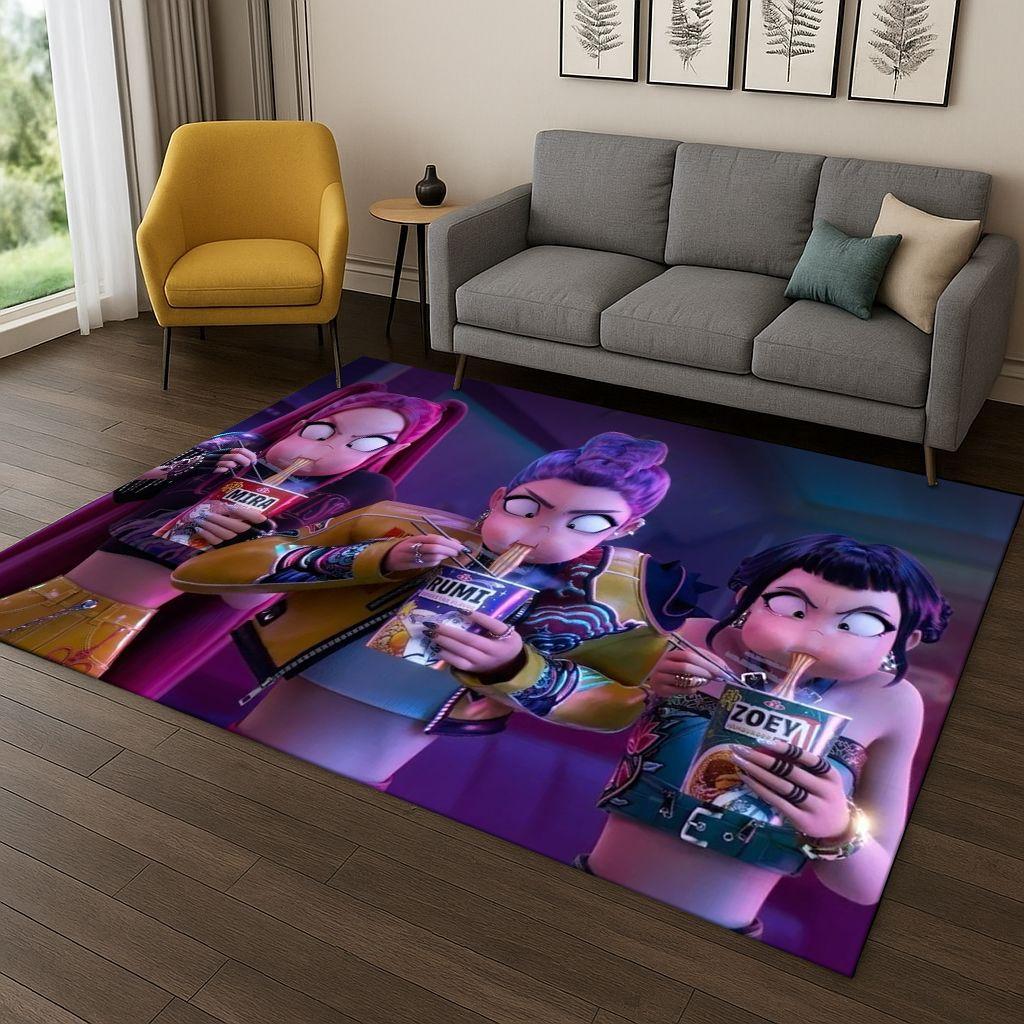 Kpop Demon Hunters Rumi Mira Zoey Music Cartoon Carpet Rug for Bedroom Living Room Sofa Home Decor,Non-slip Floor Mat Gift