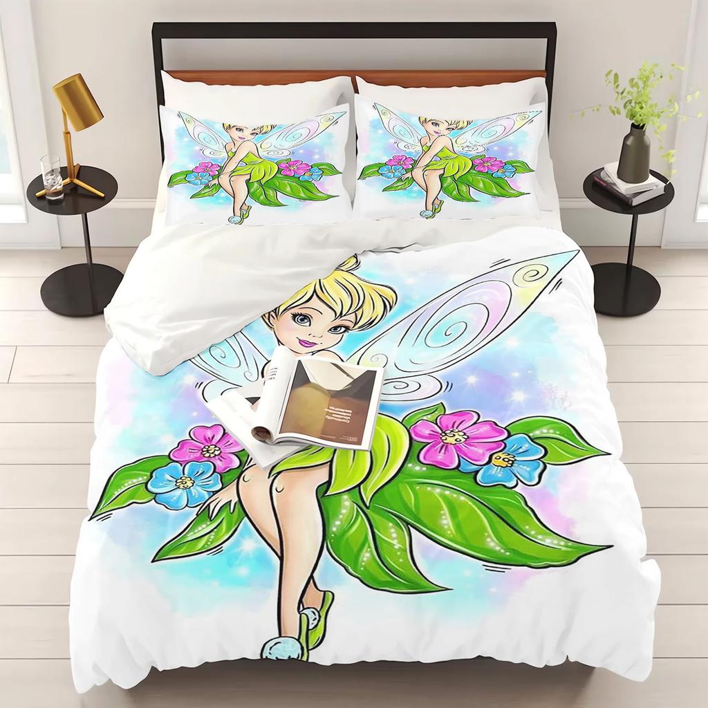 Elf Cartoon Tinkerbell Bettbezug Bettwäsche Set 100% Polyester Niedlich Bedruckt Hautfreundlich Atmungsaktiv Heimtextilien Anime