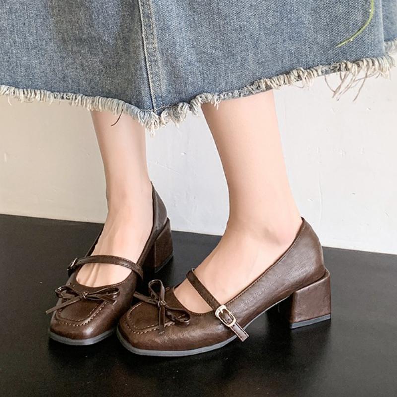 Mode Frühling Herbst Neuer Stil Luxusschuhe Mode Flache Runde Zehenpartie Mittelhohe Absatzschuhe Damen Elegant Outdoor Einzelne Pumps Schuhe Zapatos