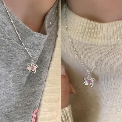 Women's S925 Silver Cubic Pink Star Necklace