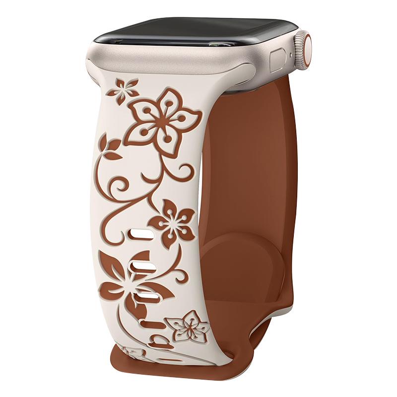 Compatible Apple Floral Engraved Silicone Watch Band for iWatch