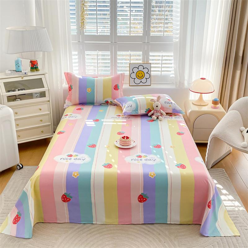 Cute Cartoon Panda Flat Sheet Kawaii Love Heart Bed Sheet Set for Girls Boys Room Decor Cotton Twin Bed Cover with 2 Pillowcase