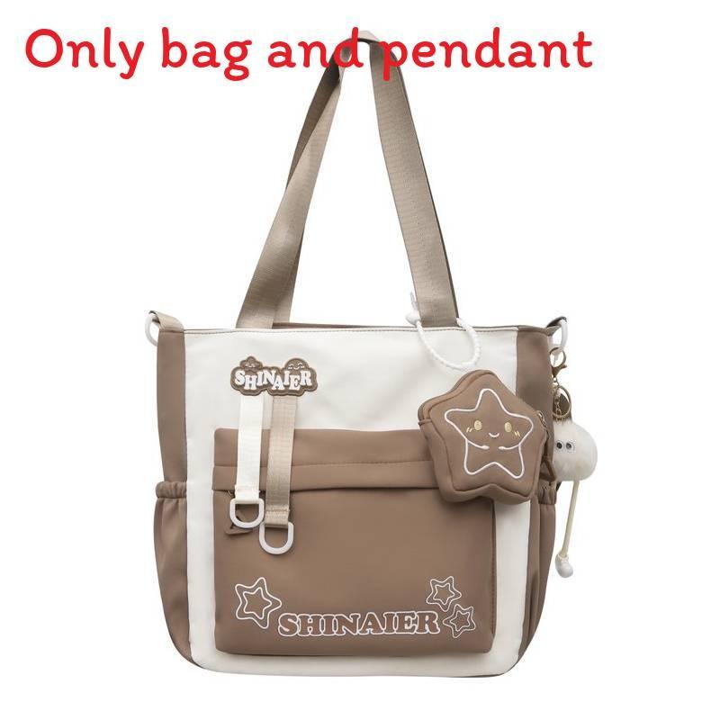 Youthful Style Nylon School Backpack With Color Blocked Cute Letter Star Print For Teens Khaki Shoulder Bag