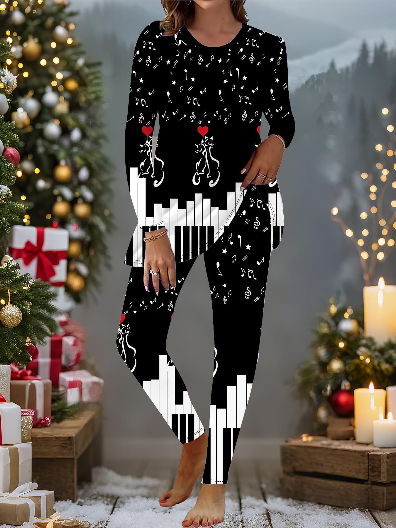 

Euro-American Fashion 3D Love Printed Women s Four-season Long-sleeved T-shirt + Long Pants Two-piece Set. Perfect Gift for New Year & Christmas 8XL чорний