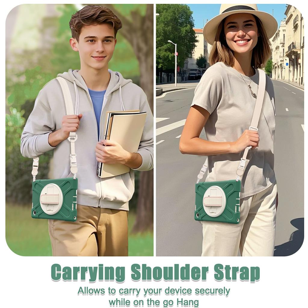 For Lenovo Tab 10.1 (2025) TB311XU/Zhaoyang K10C Kickstand Case TPU PC Silicone Tablet Cover with Shoulder Strap
