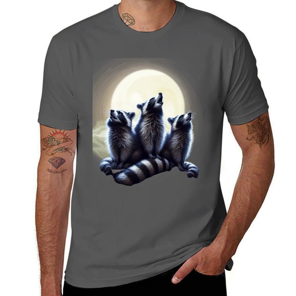 3 Raccoon Moon Howling Raccoon Head Funny For Unisex Unisex Kid Tshirt Plus Size Basic Cotton Tshirt