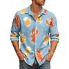 Men's Long Sleeve Hawaiian Shirt Lobster Print Button Down Collar Casual Beach Shirt for Summer Vacation and Outdoor Activities