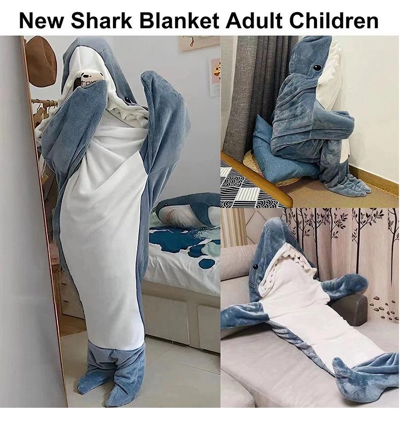 Flanell Vuxen Haj Huva Sovsäck Onesie Pyjamas - Tecknad Fisk Design