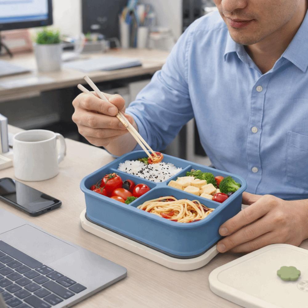 Food Grade Silicone Lunch Box 4 Compartments Divided Meal Box Meal Prep Container  Meal Preparation