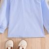 Girls Blue Striped Long Sleeve Shirt Ruffled Collar Blouse with Bow for Kids 5-12 Years Autumn New Children's Clothing