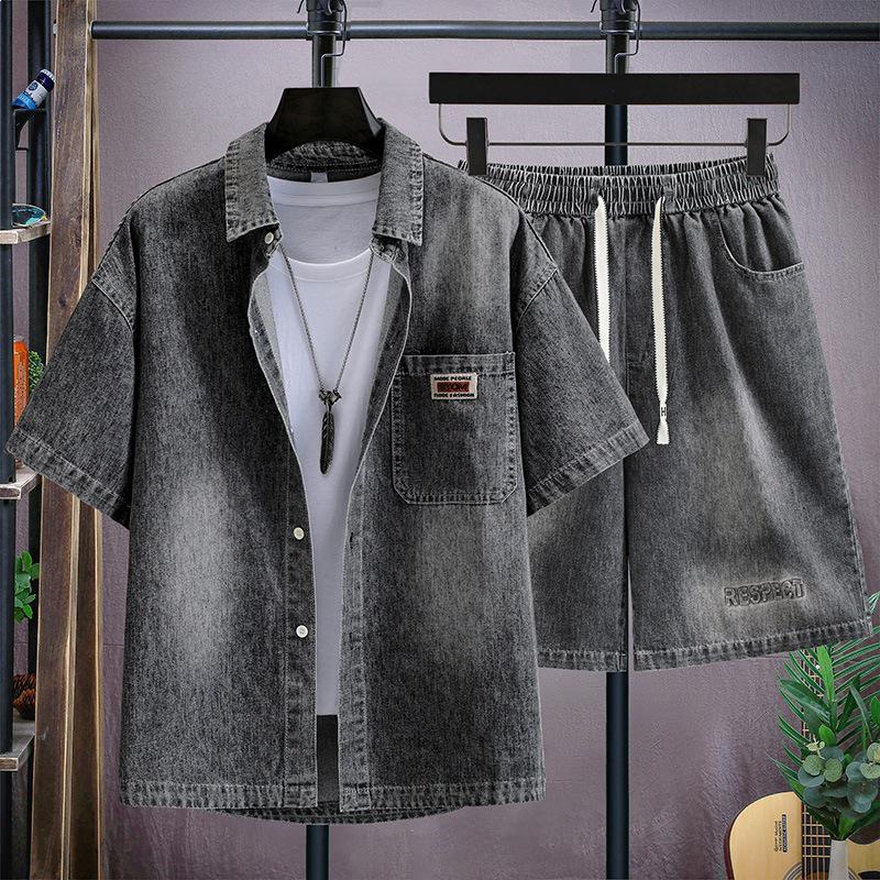 Men's High-Quality Summer Harajuku Denim Set: Shirt & Shorts (2026)