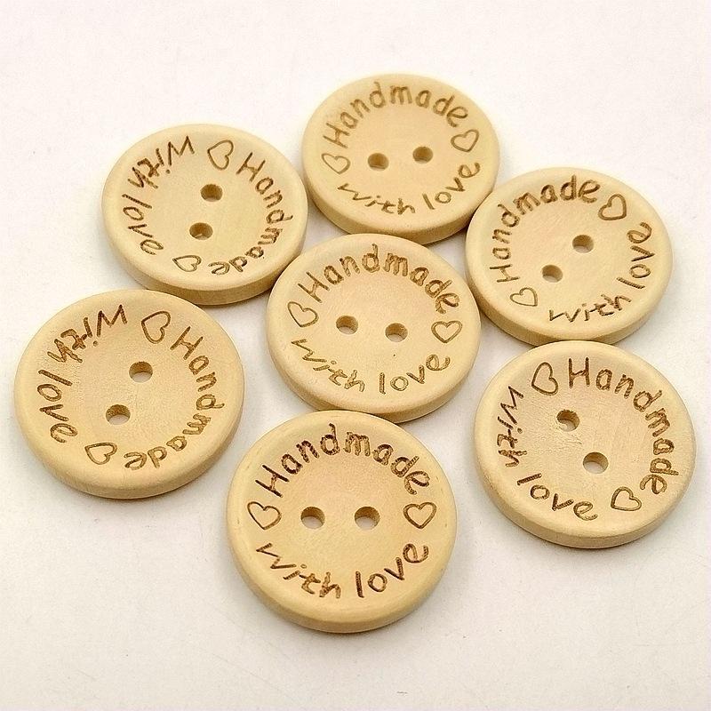 Laser Engraved Wooden Heart Buttons: 15/20/25mm Round