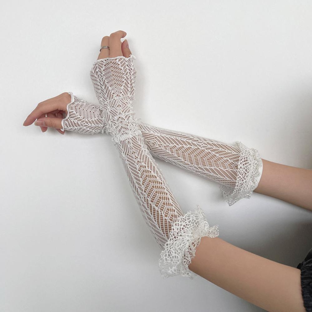 

Кружевные нарукавники Эластичные сетчатые налокотники Модные перчатки без пальцев Женские белый