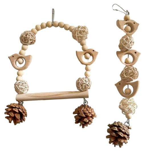 Ahşap Papağan Salıncağı Kuş Salıncağı Tünekli Muhabbet Kuşları Oyun ve Çiğneme Oyuncağı Kuş Kafesi Oyuncağı Konur Kuşları Kakadular İspinozlar Sultan Papağanları İçin