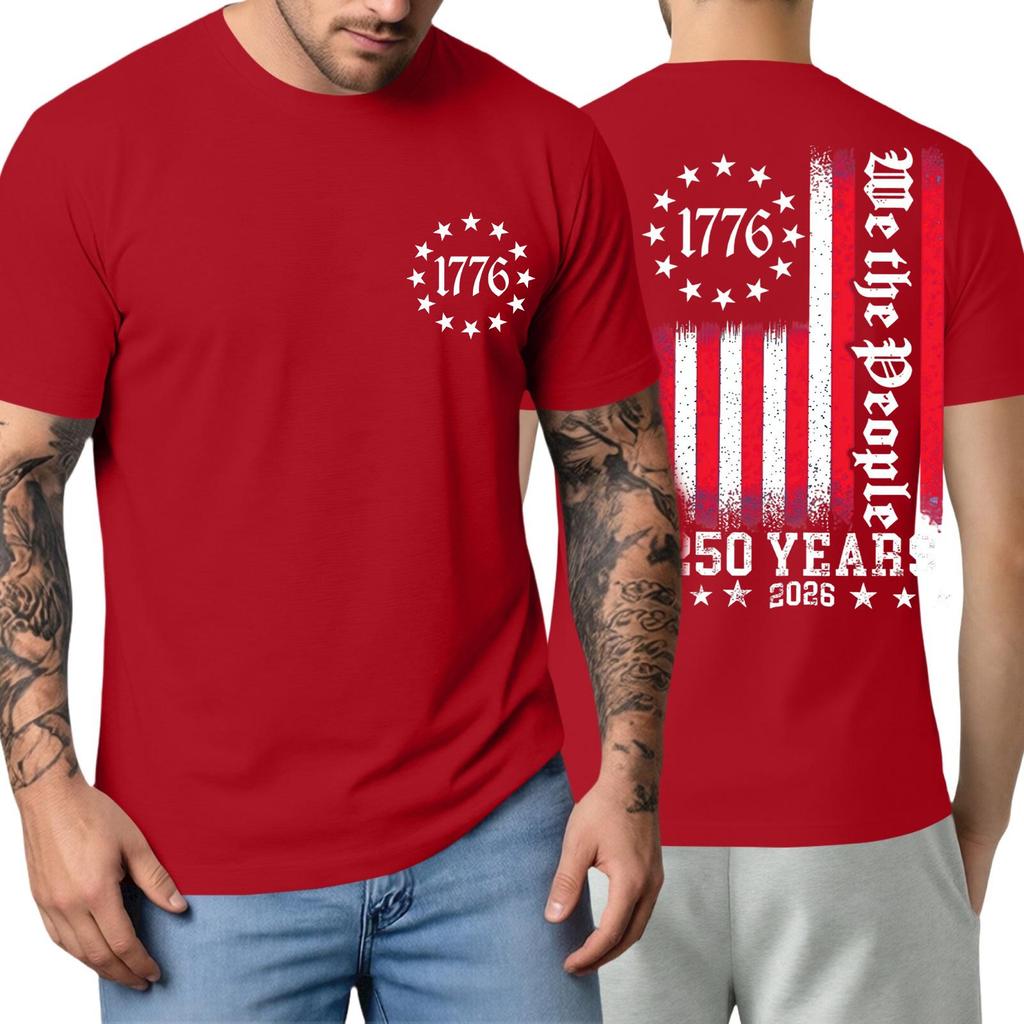Men's Short Sleeve T Shirt Casual Crewneck Top with 1776 Letter Print and Vertical Stripe Graphic for Everyday Wear 250 Years Edition