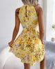 Sleeveless Dress Floral Halter Waist Dress Women