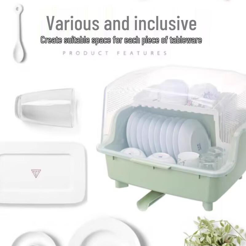 Extra Large Plastic Countertop Dish Drainer Rack with Lid