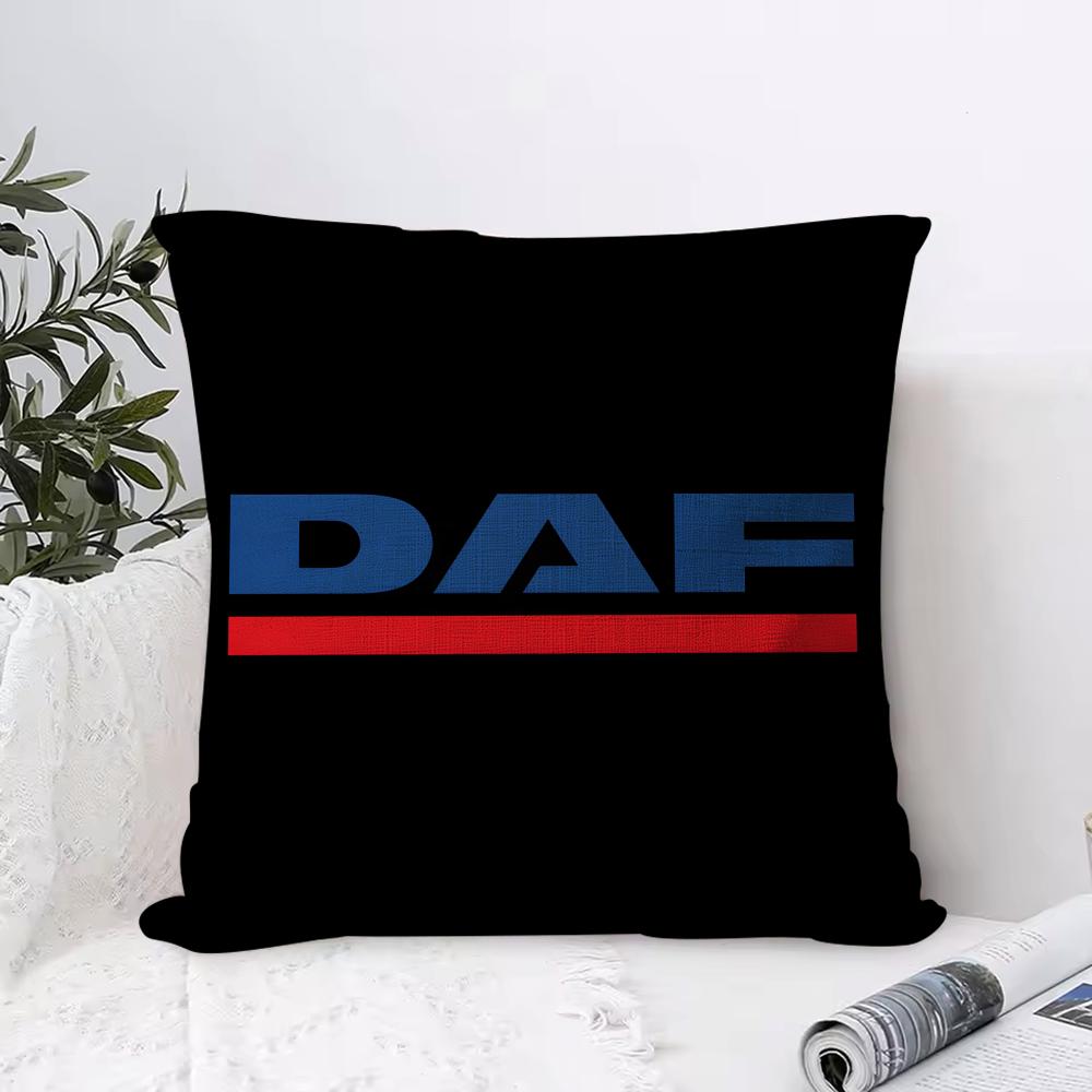 DDAF LKW Logo Kissenbezug Öko Leinen Kissenhülle Beidseitiger Druck Atmungsaktiv Langlebig Reißverschluss Heimdekoration Geschenk