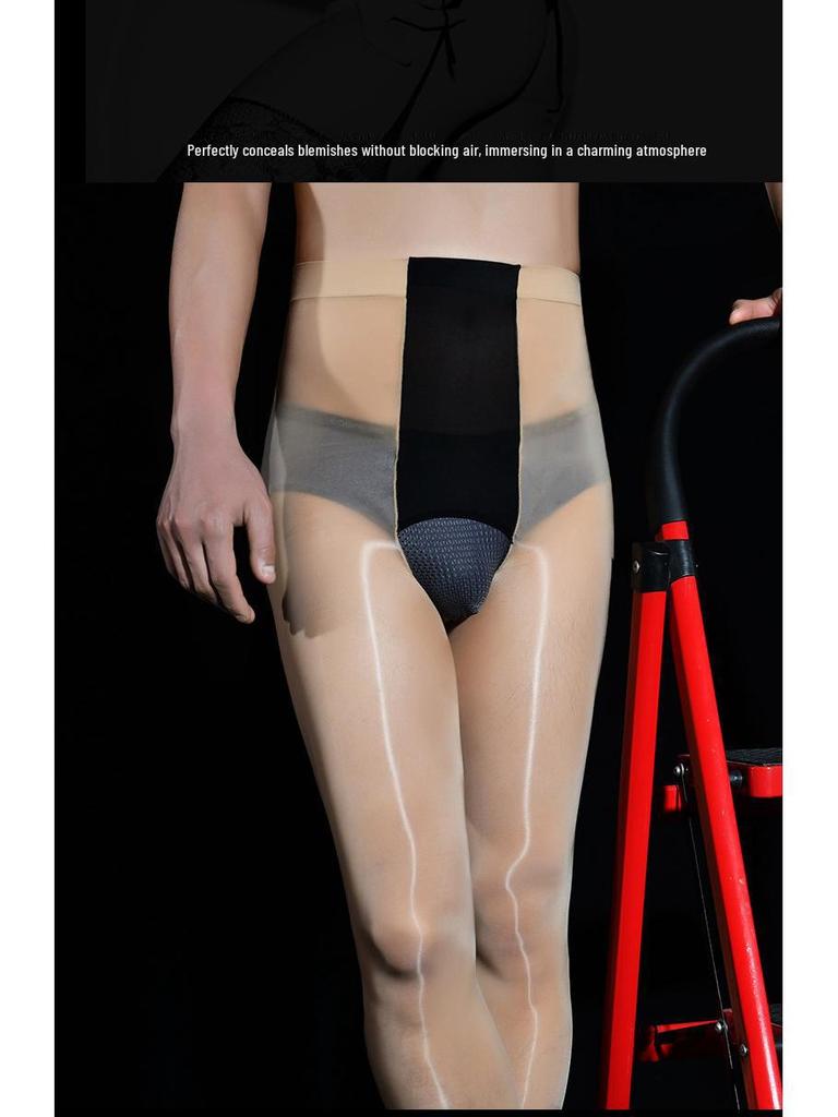 Γυαλιστερό μαύρο μεταξωτό ανδρικό εξαιρετικά λεπτό οριζόντιο ανοιχτό καλσόν