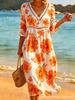 New Seaside Vacation Style V-neck Bohemian Print Loose Dress Vacation Dress