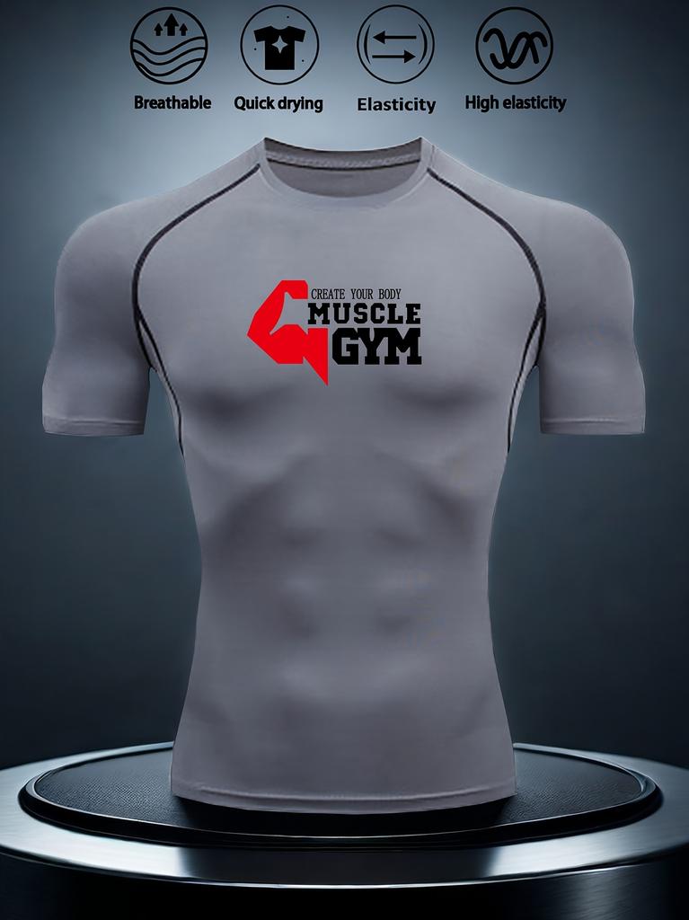 Mens White Compression Short Sleeve T-Shirt Red 4 Muscle Gym Graphic Quick Dry High Elasticity Breathable Workout And Athletic Top