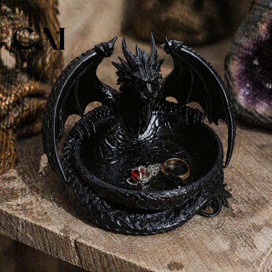 Small Item Organizer 3D Printed Dragon Storage Tray for Jewelry Keys, Decorative Desktop with Fantasy Collection Display Detailed Scales & Wings,