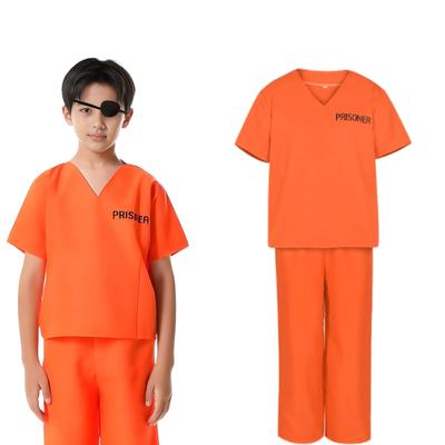 HTPARY Costume de Prisonnier Orange pour Enfants, Cosplay, Costume de Prisonnier, Costume de Prisonnier d'Halloween pour Hommes, Combinaison, Unisexe, pour Femmes (Enfant, Taille L)